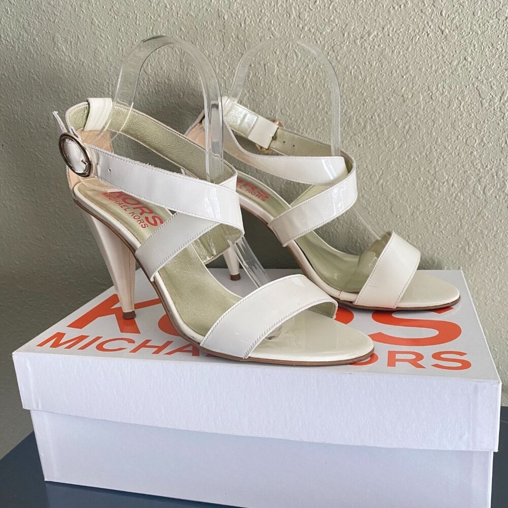 Michael Kors strappy ivory/cream Naughty Women's Vanilla Patent Heels